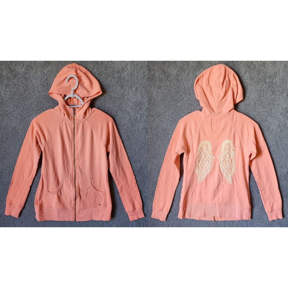 Victoria's Secret Women's L/S Zip Up Hoodie Sequin Wings Bling Orange Size Small